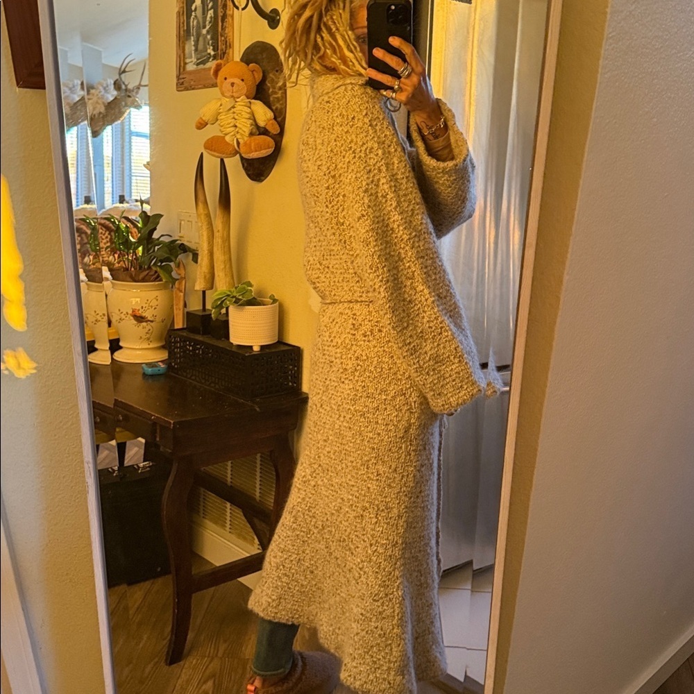 Handmade one of a kind knit Long Gray Coat duster sweater - Picture 8 of 11
